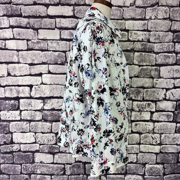 CJ Banks White, Blue & Red Button Down Long Sleeve Blouse Size 1X - Picture 6 of 7